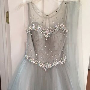 Gray lace and tool beaded dress